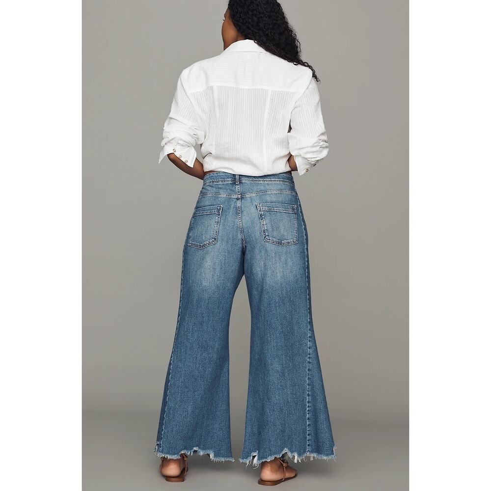 NWOT Pilcro Anthropologie Wide Leg Jeans 31 Raw Hem High Rise 100% Cotton - Picture 2 of 11